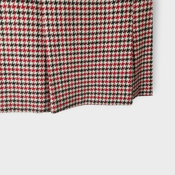 Talbots Wool Red Black Houndstooth Flare Pleat Midi Skirt Sz 4 Retro Rockabilly - Picture 4 of 13